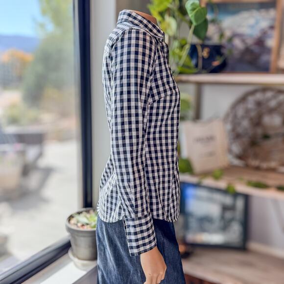 Banana Republic Black & White Gingham Riley Tailored Fit Button Up Top-Women's 0 - Picture 9 of 12